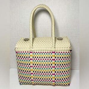 MexiMexi Recycle PVC Hand Woven Basket Box Purse Beige Pink Purple Blue Yellow